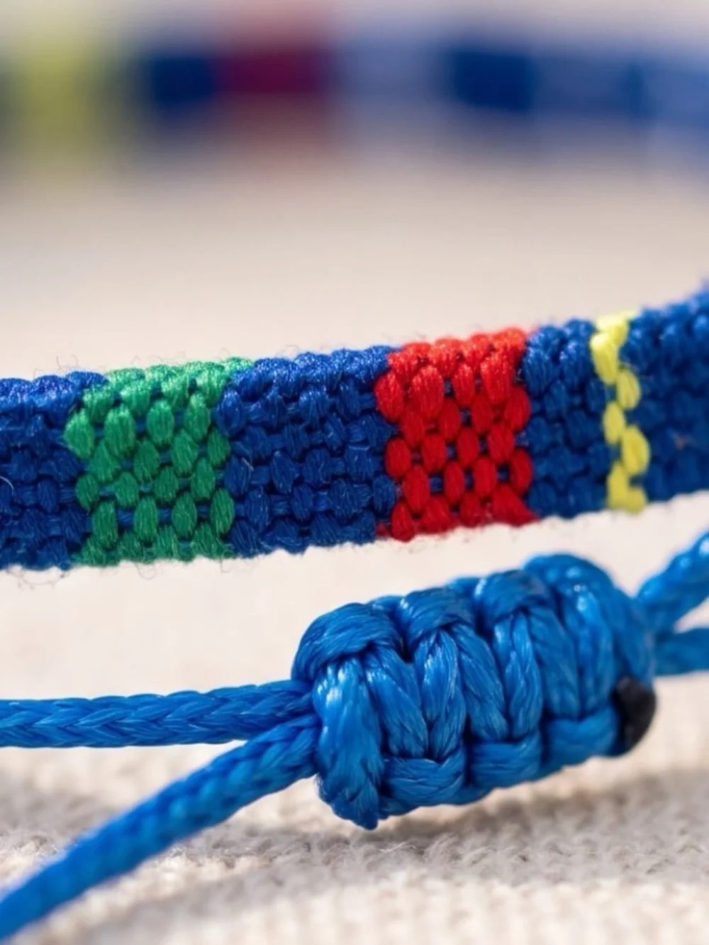 New Adjustable Blue Woven Friendship Bracelet with Multicolor Accents